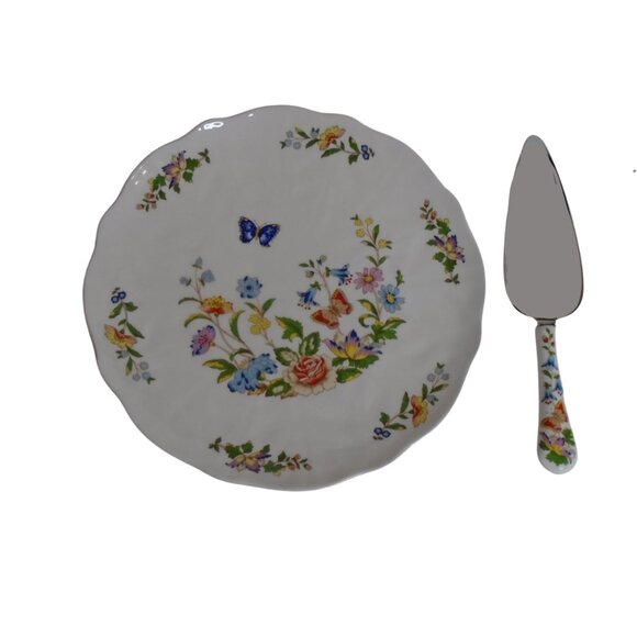 Aynsley Cottage Garden Cake Platter and Cake Slicer/Server Bone China - Picture 1 of 7
